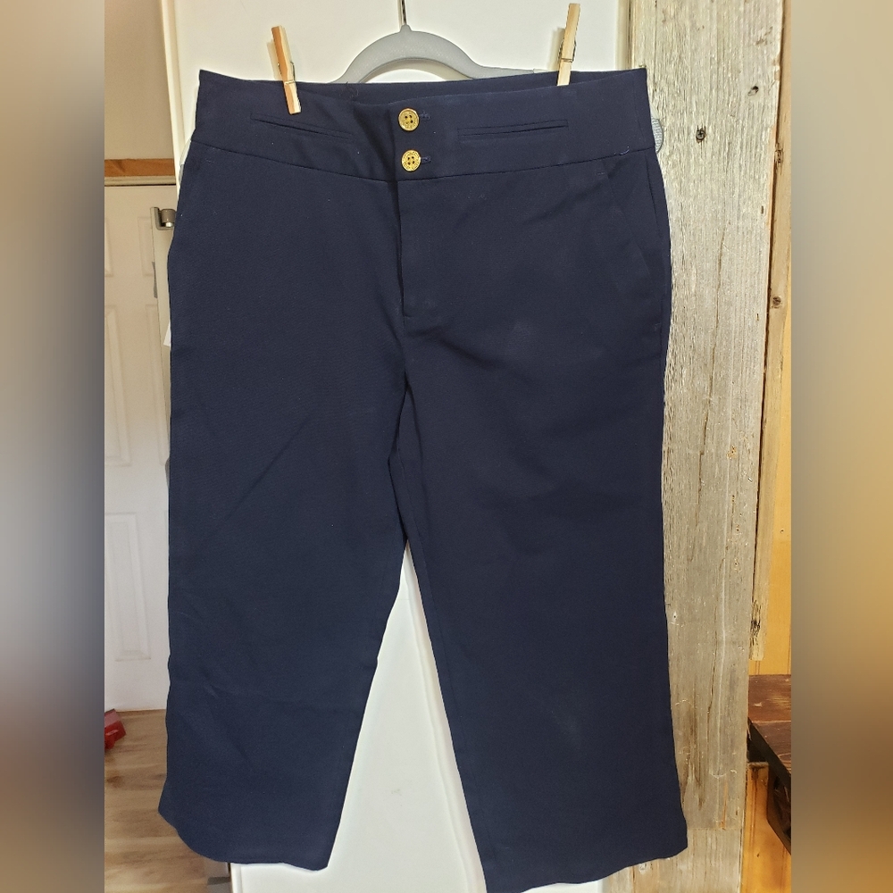 Lauren Ralph Lauren Nautical Coastal Navy Blue Crop Capri Pant Women 10 Stretch